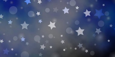 Açık mavi, sarı vektör arkaplanlı daireler, yıldızlar. Renkli daireler, yıldızlar gibi soyut çizimler. Tekstil, kumaş ve duvar kağıtları için tasarım.