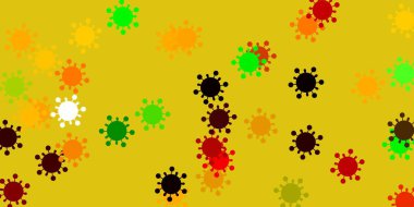 Açık yeşil, grip işaretli sarı vektör şablonu. Biyolojik değişim şekilli soyut çizimler. Biyolojik tehlike uyarısı için tasarım.