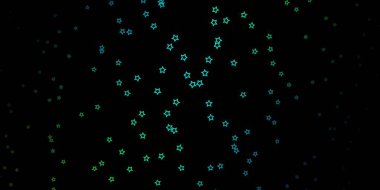 Koyu mavi, sarı vektör arkaplan ve renkli yıldızlar. Yıldızlı modern geometrik soyut çizim. Hediyeleri paketlemek için desen.