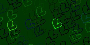 Açık mavi, tatlı kalpli yeşil vektör arkaplan. Kalpli, karalama tarzında bulanık dekoratif tasarım. Sevgililer günü ilanı ve kitapçıkları için bir model..