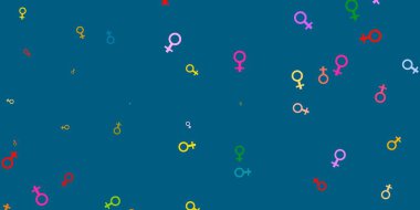 Kadın güç sembolleriyle ışık çok renkli vektör arkaplanı. Kadınların güç ve güç göstergelerini gösteren bir ilüzyon. Kadınların gücünü göstermek için en iyi tasarım..