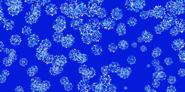 Açık mavi vektör arka planı ve Noel kar taneleri. Soyut renkli kar taneleri ve kar elementleri. Yeni Yıl Broşürü Deseni.