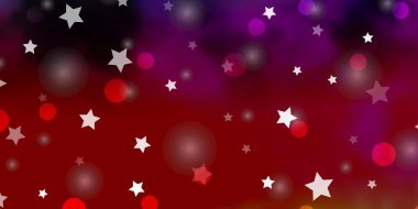 Açık kırmızı, sarı vektör desenli daireler, yıldızlar. Renkli noktalı soyut çizimler, yıldızlar. Kumaş ve duvar kağıtlarının dizaynı için desen.