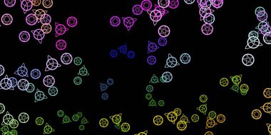 Din sembollü koyu renkli vektör dokusu. Renkli mistik semboller. Antik tarzda bir eğilim var. En iyi tasarım Cadılar Bayramı olayları.