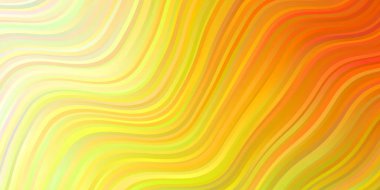 Açık Kırmızı, Wry çizgileri olan sarı vektör şablonu. Soyut ve eğri çizgilerle renkli çizimler. Posterleriniz ve afişleriniz için en iyi tasarım.