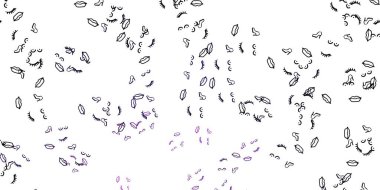 Üzerinde iş kadını işaretleri olan açık mor bir vektör şablonu. Modern stilde eğilim gösteren renkli feminizm sembolleri. Uluslararası Kadınlar Günü için arkaplan