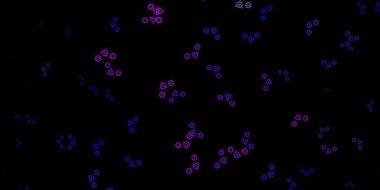 Koyu mor, ezoterik işaretli pembe vektör şablonu. Cadılık formlarıyla soyut tarzda geçmişe dönük tasarım. Sihir için dizayn, ruhsal olaylar.