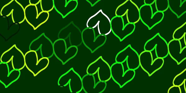 Verde Claro Fondo Vector Amarillo Con Corazones Ilustración Abstracta Brillante — Archivo Imágenes Vectoriales