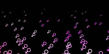 Koyu pembe, üzerinde kadın güç sembolleri olan sarı vektör arkaplan. Modern stilde eğilim gösteren renkli feminizm sembolleri. Web siteniz için basit tasarım.
