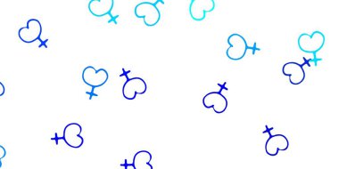 Kadın sembollü hafif BLUE vektör arkaplanı. Modern stilde eğilim gösteren renkli feminizm sembolleri. Web siteniz için basit tasarım.