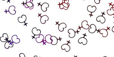 Açık pembe, kadın hakları sembollü sarı vektör dokusu. Modern stilde eğilim gösteren renkli feminizm sembolleri. Web siteniz için basit tasarım.