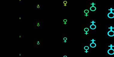 Koyu mavi, feminizm unsurlu sarı vektör deseni. Kadın gücünün resmedildiği soyut bir çizim. Uluslararası Kadınlar Günü için Tasarım