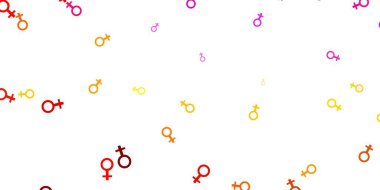 Feminizm elementleriyle ışık çok renkli vektör deseni. Kadın gücünün resmedildiği soyut bir çizim. Duvar kağıtları için zarif tasarım.
