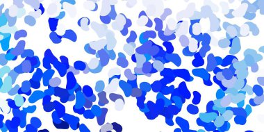 Rastgele biçimlerde açık mavi vektör arkaplanı. Gradyan rastgele formlarla modern soyut illüstrasyon. Reklamlarınız için modern tasarım.