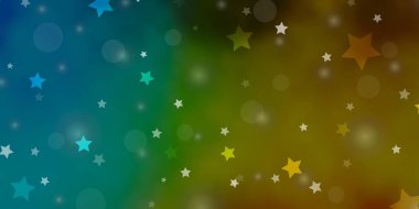 Açık Mavi, daireli sarı vektör şablonu, yıldızlar.