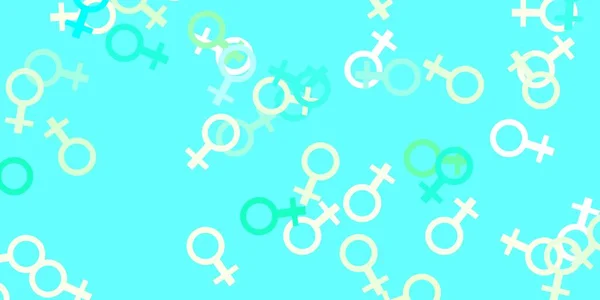 Light Blue Green Vector Backdrop Woman Power Symbols Простой Дизайн — стоковый вектор