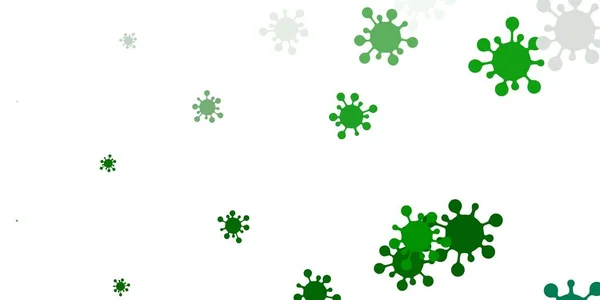 コロナウイルスの要素を持つ薄緑のベクトルパターン 装飾的なスタイルで鮮やかな兆候とスマートイラスト バイオハザード警告のための設計 — ストックベクタ