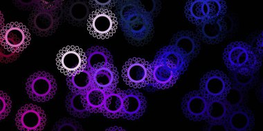 Koyu pembe, üzerinde virüs sembolleri olan yeşil vektör arkaplanı. Dekoratif tarzında renkli işaretleri olan akıllı illüstrasyon. Sağlık korunması için duvar kağıdı.