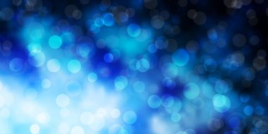 Daireli koyu mavi vektör düzeni. Parlak renkli ve soyut küreler içeren bir resim. Duvar kağıtları, perdeler için desen.