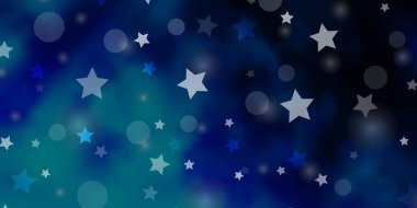 Işık Mavisi vektör şablonu, daireler, yıldızlar. Renkli noktalı soyut çizimler, yıldızlar. Moda kumaş ve duvar kağıtları için desen.