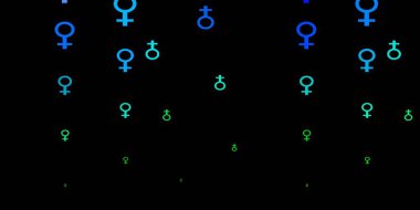 Kadın hakları sembollü koyu renkli vektör dokusu. Değişken feminizm şekilli renkli bir illüstrasyon. Uluslararası Kadınlar Günü için arkaplan.