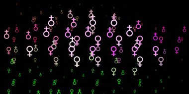 Açık pembe, feminizm unsurlu yeşil vektör deseni. Kadın gücünün resmedildiği soyut bir çizim. Uluslararası Kadınlar Günü için Tasarım