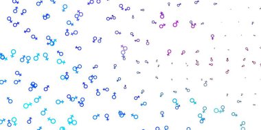 Açık pembe, kadın sembollü mavi vektör arkaplan. Kadınların güç ve güç göstergelerini gösteren bir ilüzyon. Uluslararası Kadınlar Günü için Tasarım