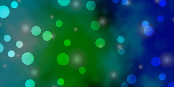 ライトブルー 円と緑のベクトルテクスチャ グラデーションドット 星のカラフルなイラスト ポスター バナーのデザイン — ストックベクタ