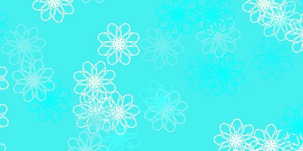 Bleu Clair Motif Vectoriel Vert Doodle Avec Des Fleurs Design — Image vectorielle