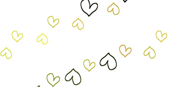 Світло Зелена Жовта Векторна Текстура Прекрасними Серцями Декоративна Блискуча Ілюстрація — стоковий вектор