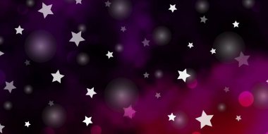 Koyu Mor, pembe vektör arkaplan, daireler, yıldızlar. Renkli diskler, basit eğimli arkaplanda yıldızlar. Kumaş ve duvar kağıtlarının dizaynı için desen.