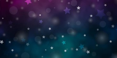 Açık mavi, daireli kırmızı vektör dokusu, yıldızlar. Renkli noktalı soyut çizimler, yıldızlar. Duvar kağıdı ve kumaş yapımcıları için tasarım.