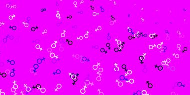 Açık Mor, üzerinde iş kadını işaretleri olan pembe vektör şablonu. Değişken feminizm şekilli renkli bir illüstrasyon. Kadınların gücünü göstermek için en iyi tasarım..