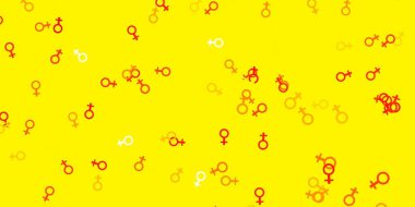 Açık Kırmızı, sarı vektör arkaplan ve kadın güç sembolleri. Kadın gücünün resmedildiği soyut bir çizim. Uluslararası Kadınlar Günü için arkaplan.