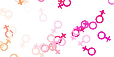 İş kadını işaretleriyle açık pembe vektör şablonu. Değişken feminizm şekilli renkli bir illüstrasyon. Uluslararası Kadınlar Günü için arkaplan