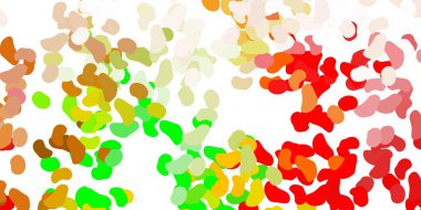 Açık yeşil, kırmızı vektör arkaplan ve rastgele formlar. Soyut tarzda renkli şekilli bir illüstrasyon. Reklamlarınız için modern tasarım.