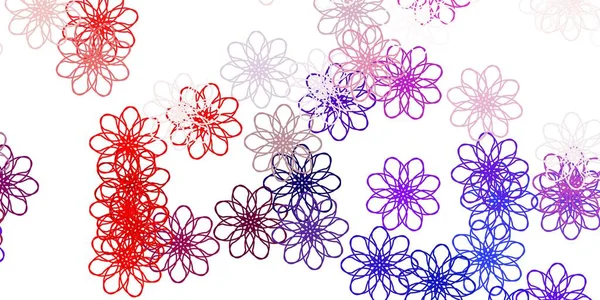 Hellblaues Rotes Vektor Doodle Muster Mit Blumen Einfache Farbige Illustration — Stockvektor