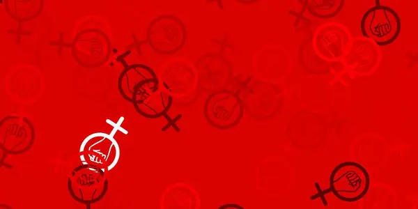 Jasnoczerwony Wzór Wektora Elementami Feminizmu Kolorowe Symbole Feminizmu Gradientem Nowoczesnym — Wektor stockowy