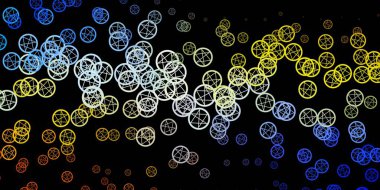 Koyu mavi, üzerinde gizemli semboller olan sarı vektör arkaplan. Sihirli ruhani güç işaretleri olan bir ilüzyon. Doğaüstü tasvirler için basit tasarım.