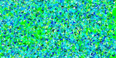 Açık mavi, renkli kar taneleri olan yeşil vektör deseni. Kar elementlerinin Xmas tarzında rengarenk çizimi. Yeni yıl arkaplanı.