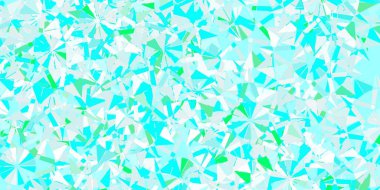 Açık mavi, güzel kar taneleri olan yeşil vektör düzeni. Buz ve karlı akıllı geometrik soyut çizim. Yeni yıl tasarımı için poster ve afiş.