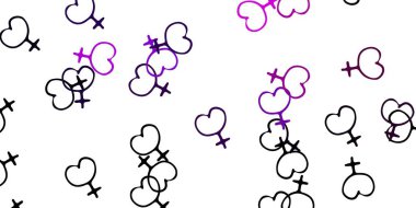 Feminizm elementleriyle açık mor vektör deseni. Kadın hakları aktivizmiyle soyut tarzda basit bir tasarım. Duvar kağıtları için zarif tasarım