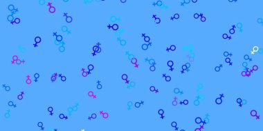 Açık pembe, kadın sembollü mavi vektör arkaplan. Kadın hakları aktivizmiyle soyut tarzda basit bir tasarım. Web siteniz için basit tasarım