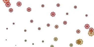 Açık yeşil, parlak kar taneleri olan sarı vektör dokusu. Dekoratif Noel tarzında renkli kar unsurları. Yeni yıl tasarımı için poster ve afiş.