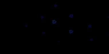 Virüs sembollü koyu mavi vektör arkaplanı. Biyolojik değişim şekilli soyut çizimler. Biyolojik tehlike uyarısı için tasarım.