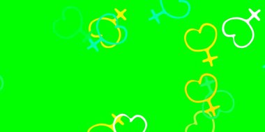 Açık yeşil, kadın sembollü sarı vektör arkaplan. Kadın hakları aktivizmiyle soyut tarzda basit bir tasarım. Kadınların gücünü göstermek için en iyi tasarım.