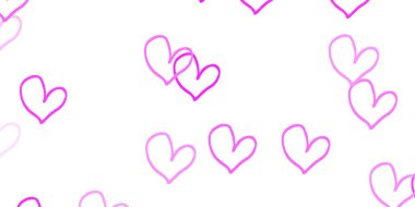 Kalpli açık pembe vektör arka planı. Soyut şablondaki kalplerle dekoratif, parlak bir illüstrasyon. Evlilik hediyeleri için örnek, tebrikler..