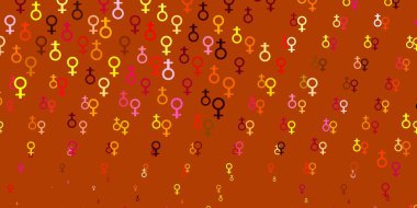 Açık pembe, kadın hakları sembollü sarı vektör dokusu. Değişken feminizm şekilli renkli bir illüstrasyon. Web siteniz için basit tasarım.