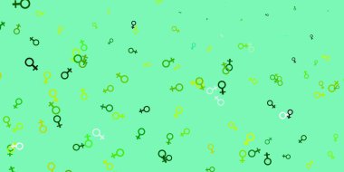 Açık yeşil, sarı vektör arkaplan ve kadın güç sembolleri. Kadın hakları aktivizmiyle soyut tarzda basit bir tasarım. Uluslararası Kadınlar Günü için arkaplan