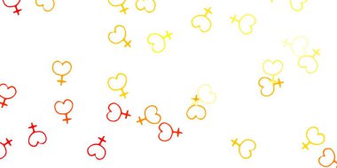 Kadın hakları sembollü açık turuncu vektör dokusu. Modern stilde eğilim gösteren renkli feminizm sembolleri. Duvar kağıtları için zarif tasarım.